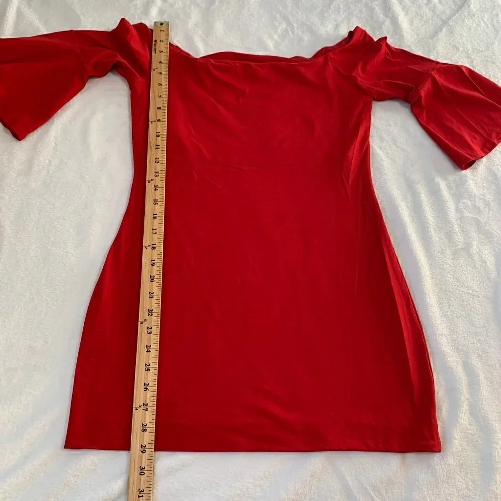 Susana Monaco Tunic Top Womens Red Off Shoulder Bell Sleeve - Picture 8 of 8